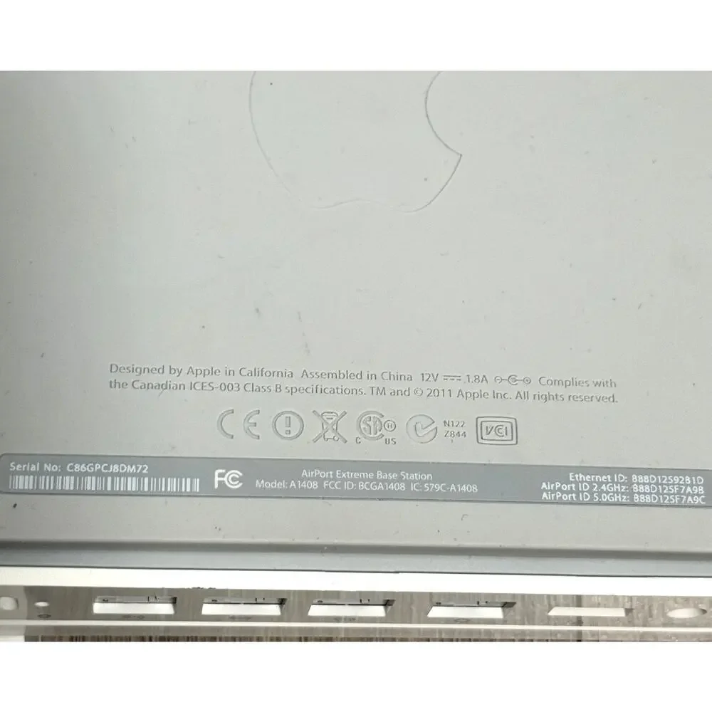 Apple Air Port Extreme Base Station 802 Wifi A1408 - OEM Power Cord & Ethernet